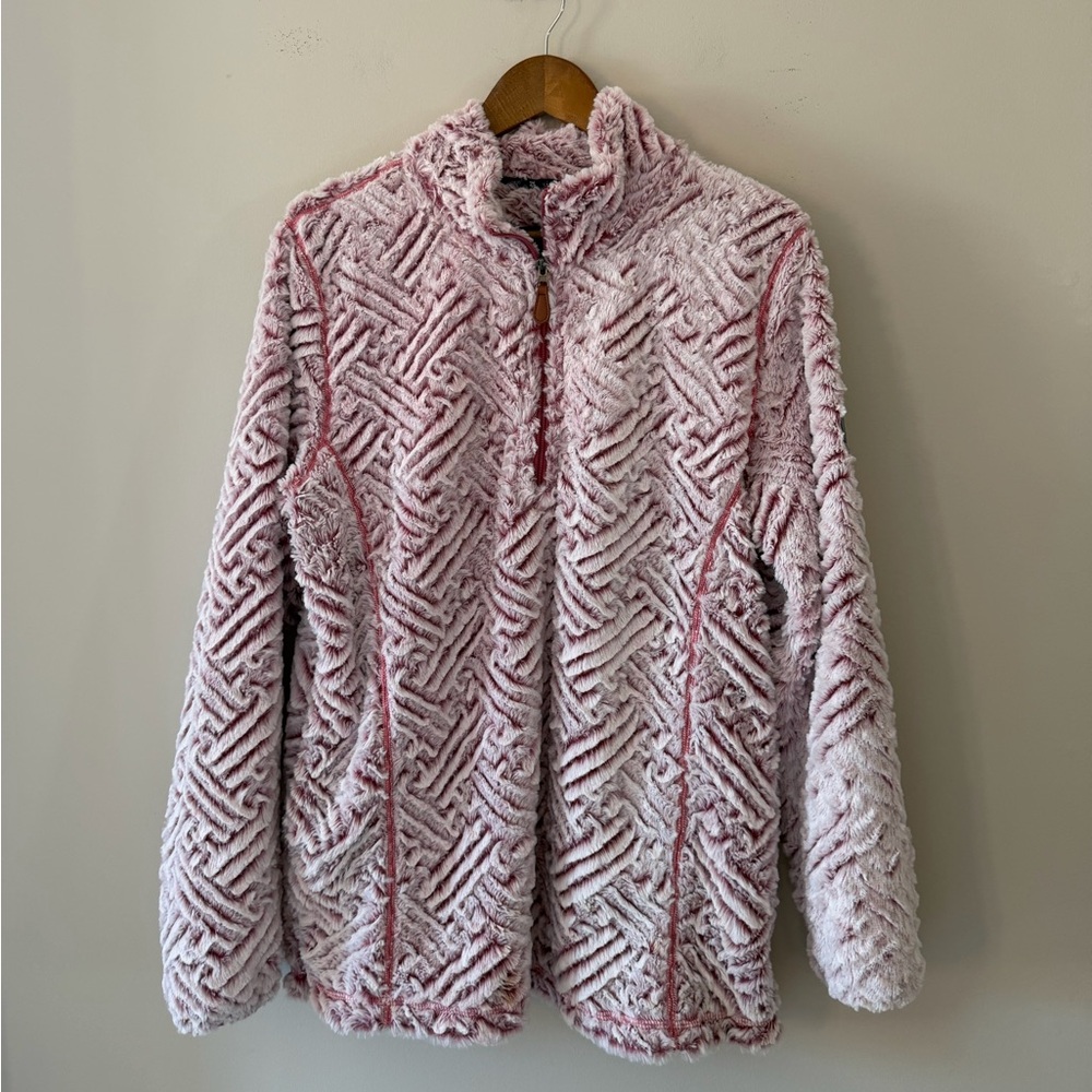 Simply Southern Soft Frosted Cranberry Quarter Zip Sherpa Fleece Jacket Size XL